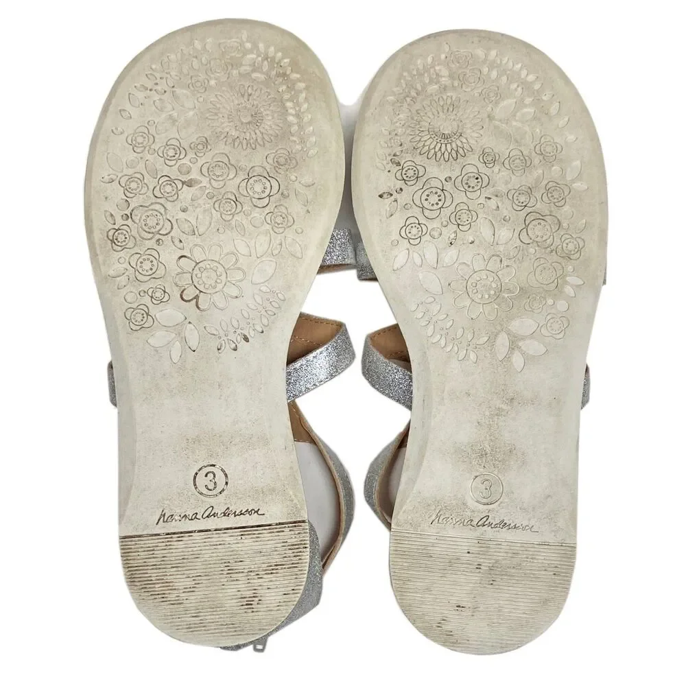 Hanna Andersson Big Girls' Size 3 Silver Metallic Faux Leather Gladiator Sandals